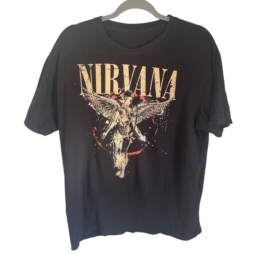 Nirvana In Utero Angel Graphic T-Shirt Black Grunge Rock Band Tee Mens Large